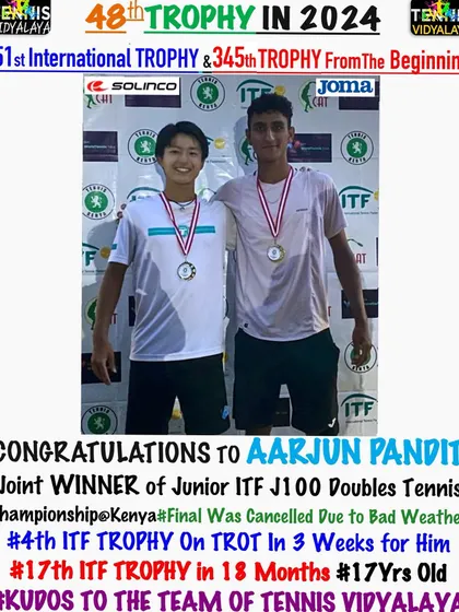 Joint winner of the Junior ITF J100 Doubles Championship in Kenya. Another international trophy for the cabinet.
