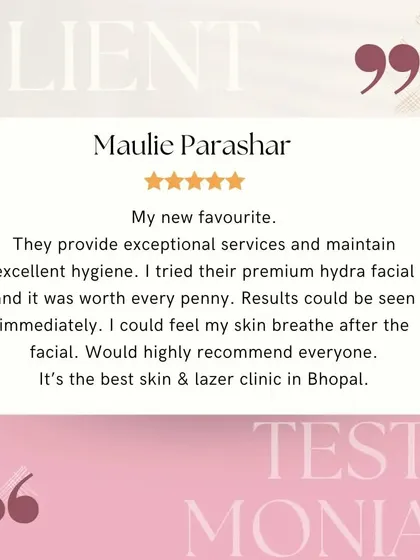 "My new favourite." This client review highlights our exceptional service, excellent hygiene, and the immediate, breathable results of our premium HydraFacial.