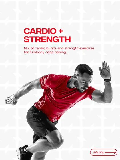 Our Cardio + Strength program is a balanced mix of cardio bursts and strength exercises for effective full-body conditioning.
