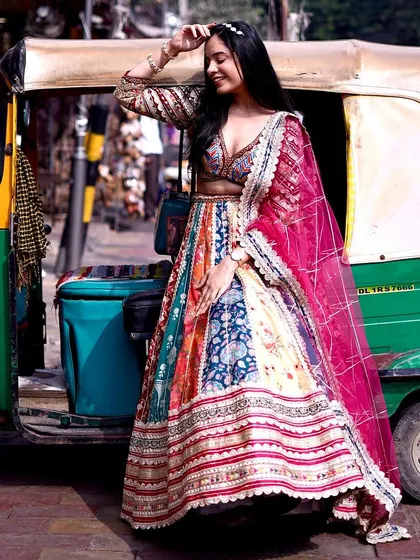 This multi-colored lehenga is where every color tells a story. It’s a bold and beautiful choice for the bride who wants to express her personality.