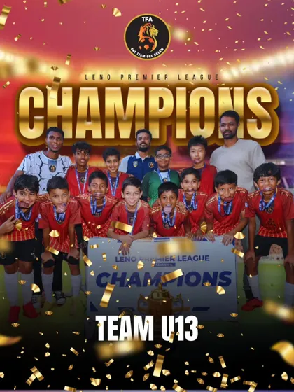 Another championship for the TFA family. Our U13 team celebrating their Leno Cup victory with coaches and teammates.