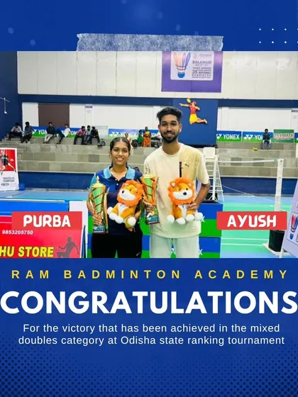 Congratulations to our champions Purba and Ayush for their victory in the mixed doubles category at the Odisha state ranking tournament. A testament to their powerful partnership on the court.