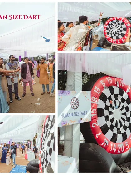 A human-sized inflatable dart game was a huge hit at this carnival-themed event. We specialize in sourcing unique and fun games that get all the guests involved.