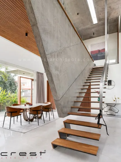 The gravity-defying staircase at The Quarry House, a standout feature that embodies our commitment to innovative structural design.
