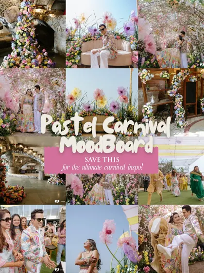 The complete moodboard for the pastel carnival mehendi, showcasing all the elements that came together to create this dreamy event.