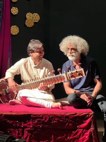 Sharing the stage with the celebrated actor and director Makarand Deshpande for his play. I often provide live sitar music for theatre productions, adding a unique atmospheric layer.