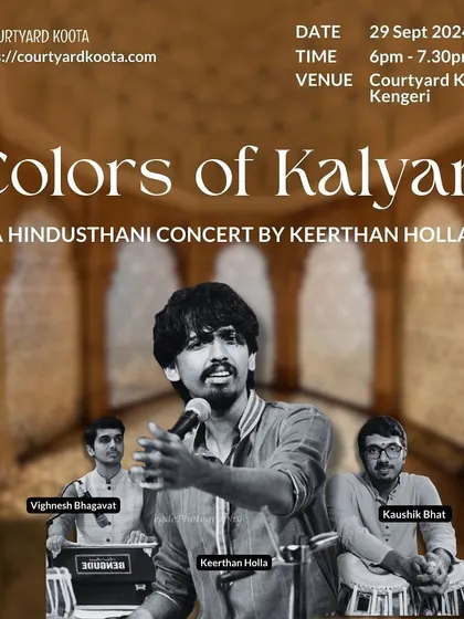 The poster for "Colors of Kalyan," a Hindustani concert by Keerthan Holla. The design evokes the classical and serene mood of the performance, inviting audiences to an evening of pure music.