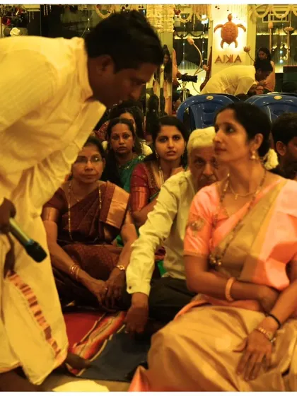 A sacred moment during our Janmashtami puja. We believe in celebrating these traditions together, deepening our connection to the cultural roots of yoga.