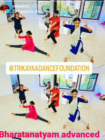 Our advanced Bharatanatyam students demonstrating their flexibility and control with complex postures and movements.