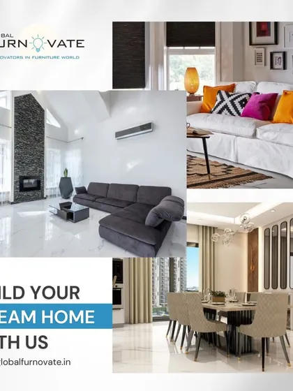 A collage showcasing the variety of dream home spaces we can build with you, from modern living rooms with stone accent walls to elegant dining areas.