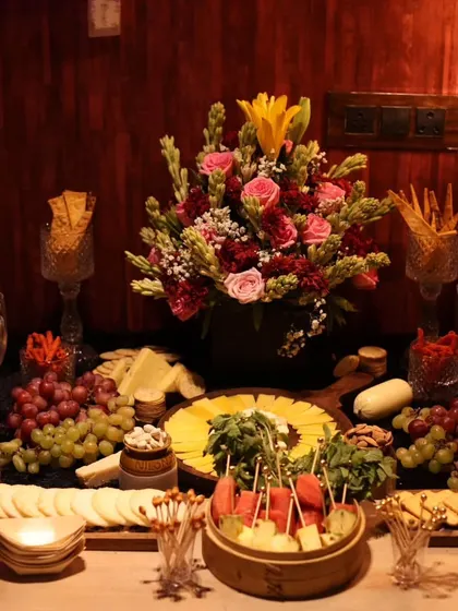 Another angle of the stunning grazing table, showcasing the abundance and variety of the offerings. These tables are designed to be both delicious and highly photogenic.