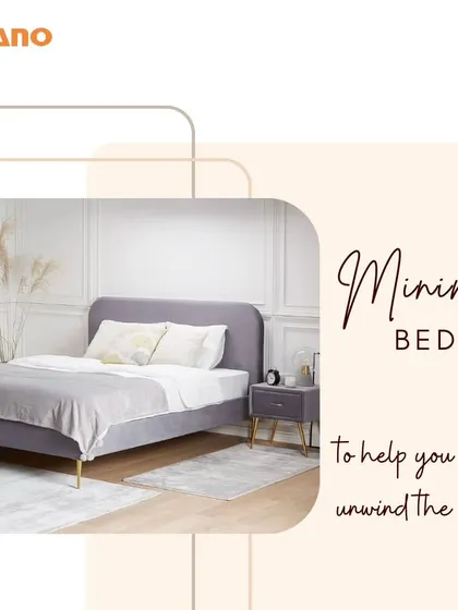 This minimal upholstered bed with a curved headboard and gold-tipped legs is part of our new collection. It's designed to help you unwind in a simple, elegant space.