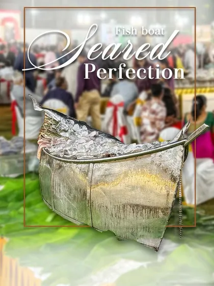 Our 'Seared Perfection' fish boat is a showstopper. This creative presentation features tender, seasoned fish served in a boat-shaped dish, adding a touch of nautical flair to your event.