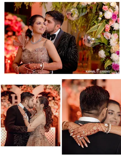 A comprehensive look at an engagement party, from the bride's solo portraits to the couple's dance, cake cutting, and celebration with friends.