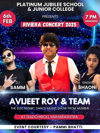 Announcement for the 'Riviera Concert 2025' at a school and junior college in Gadchiroli, Maharashtra.
