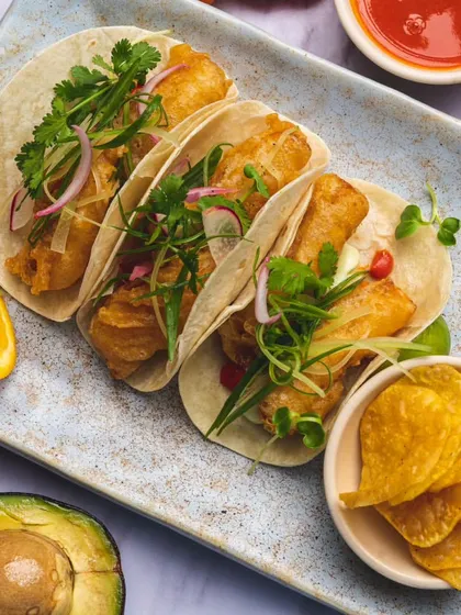 Crispy beer-battered fish tacos, a highlight from my Fall/Winter menu.
