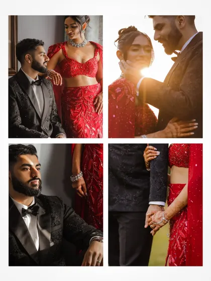 A collage of intimate and stylish portraits from the couple's reception shoot.
