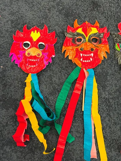 These red and orange dragons look so powerful. The kids did a great job with the details.