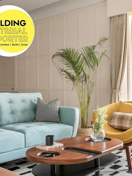 This living room from our "Zen Residence" project uses a palette of soft blue and warm yellow. The design is contemporary and airy, with clean lines and comfortable furniture creating a welcoming environment.