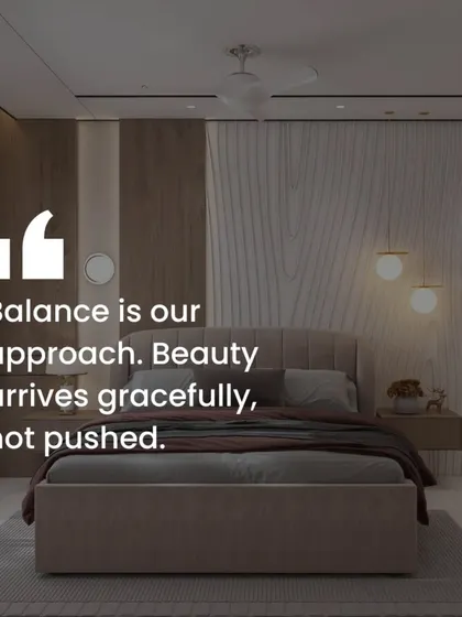 We believe in creating balance. This bedroom design uses a mix of light and dark wood-textured panels on the feature wall, creating a harmonious composition that feels natural and unforced.