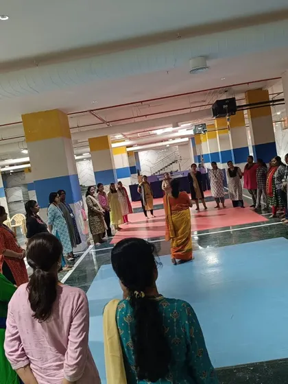 An activity with the teachers at Gopalan International School. We used this large, open space to practice group storytelling exercises, focusing on collaboration and building a shared narrative.