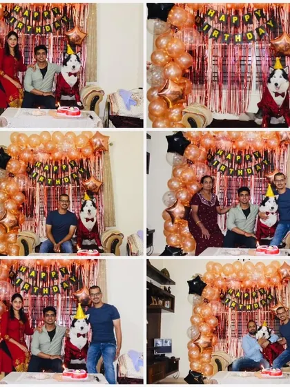 A full birthday bash for Oscar the Husky. These photos show the whole celebration, from his dapper party outfit and custom cake to the joyful moments with his entire family. We help make these core memories happen.