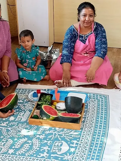 Scenes from our watermelon mojito making day, a perfect summer activity where children sliced, blended, and strained to create a refreshing drink.