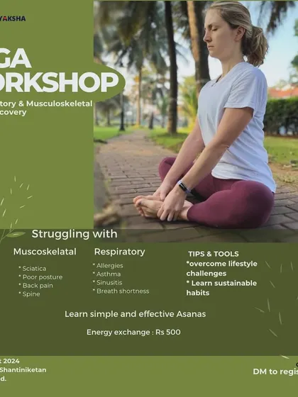 We are excited to announce a one-day yoga workshop at Prestige Shantiniketan, focusing on relief for musculoskeletal and respiratory issues like back pain, sciatica, and breath shortness.
