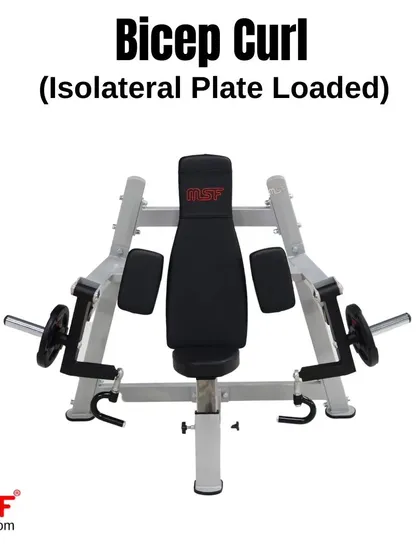 A front-on view of the Isolateral Bicep Curl machine, highlighting its symmetrical design.