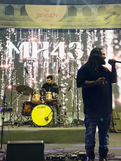 A shot of our frontman and drummer on the massive stage for EY. We can handle any stage, big or small, and bring the same level of energy.