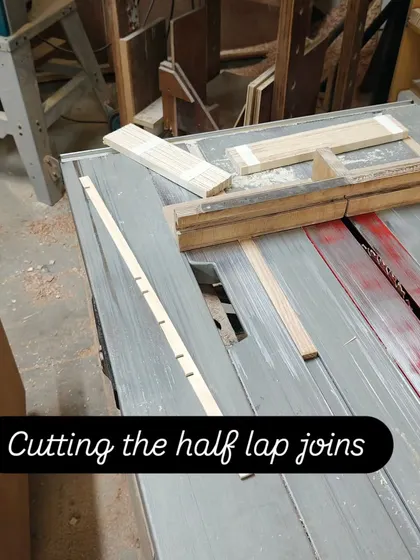 Here you can see the process of cutting half-lap joints on the table saw. These small notches are crucial for allowing the Kumiko strips to interlock perfectly without any fasteners.