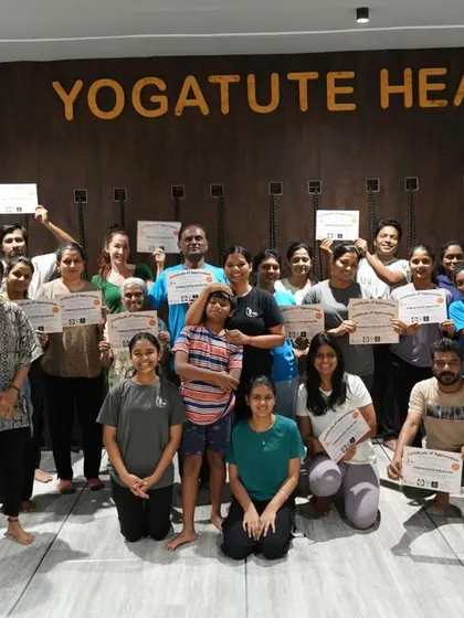 The happy faces of participants after completing our Fusion of Aerial Yoga and Sound Healing workshop. It is a joy to guide people on this transformative journey and see them leave feeling lighter and more connected.