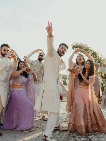 The groom and his squad bring the energy to a daytime event. The casual, fun choreography is perfect for getting everyone in the mood to celebrate.