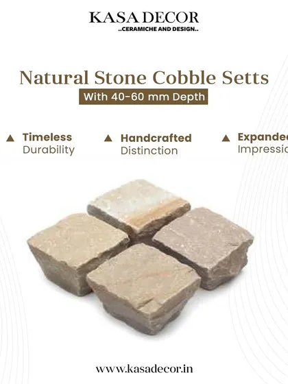 Natural Stone Cobble Setts with a depth of 40-60 mm. These handcrafted stones offer timeless durability and a classic, elegant look for driveways and pathways.