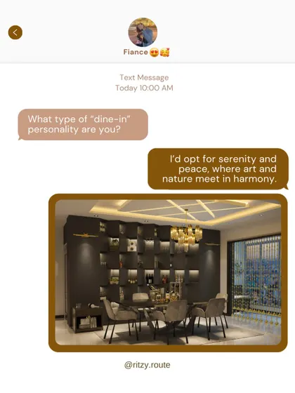 What's your dine-in personality? This design caters to those who love serenity and art, featuring a dramatic, backlit shelving unit that doubles as a functional art piece in a sophisticated dining space.