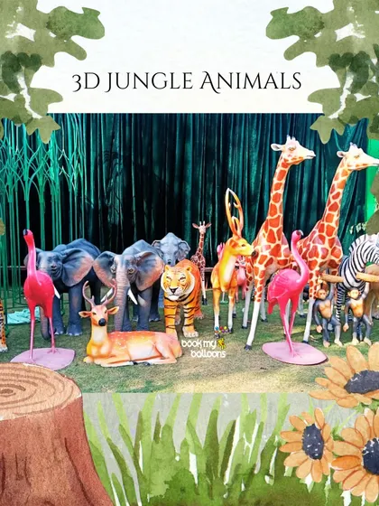 I provide realistic 3D jungle animal props for hire to make your safari or jungle party truly immersive. This collection includes giraffes, elephants, tigers, and more.