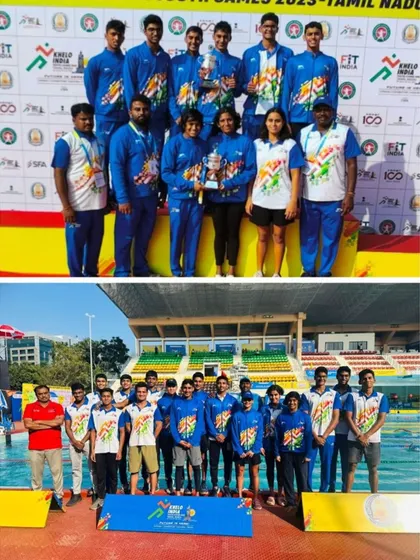 Team Karnataka with their runner-up trophies at the 6th Khelo Youth Games.