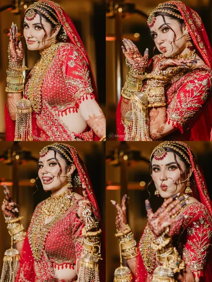 A fun and expressive collage of the bride, showing off her personality with playful poses.