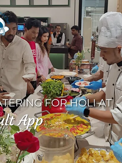 A vibrant and colorful chaat station, a highlight of our Holi catering for Kult App. We ensure there's a wide variety of toppings and ingredients for a truly customized experience.
