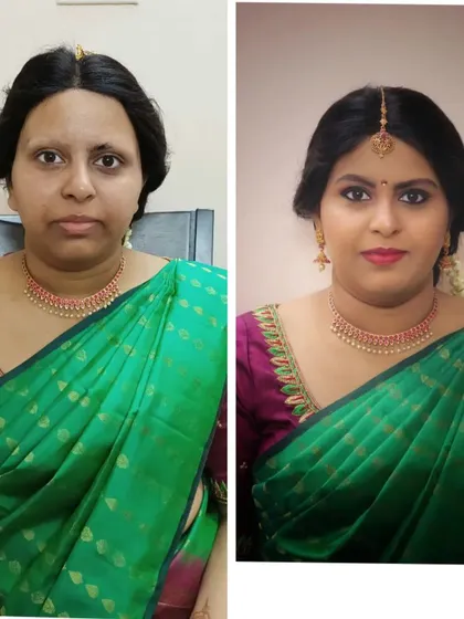 A lovely before and after for an engagement ceremony. I focused on creating a soft, glowing look that enhanced her features naturally, perfect for the occasion. The makeup is subtle yet effective, ensuring she looks like the best version of herself.