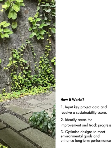 A simple explanation of how our Design Sustainability Matrix works. Users input key project data to receive a sustainability score, identify areas for improvement, and optimize their designs to meet environmental goals.