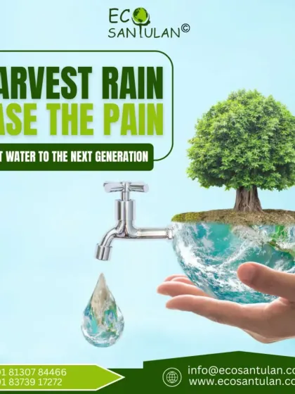 The pain of water scarcity can be eased by harvesting rain. This creative visual connects the act of saving water directly to nurturing the planet and gifting a water-secure world to the next generation.
