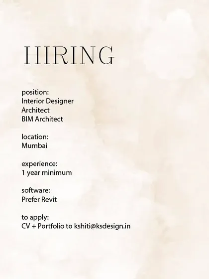 Studio KSD in Mumbai is hiring for multiple design roles, including Architect and BIM Architect.