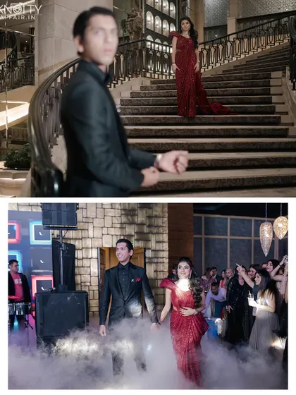The couple's grand entrance down a staircase and onto the dance floor. We capture the flow of the event, from formal entries to the party kick-off.