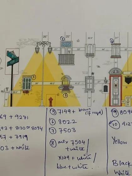 The blueprint for the 67-foot Wipro mural. A project of this scale requires meticulous planning, measurements, and color coding before a single drop of paint touches the wall.