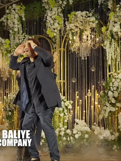 The groomsmen shouting out to the crowd during their performance. I always encourage interaction to make the Sangeet feel like a huge party.