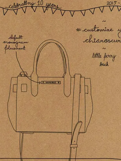 This illustration shows the default monogram placement for our new Little Perry satchel. We place it on the back top center, but we are always happy to discuss other placements for your custom bag.