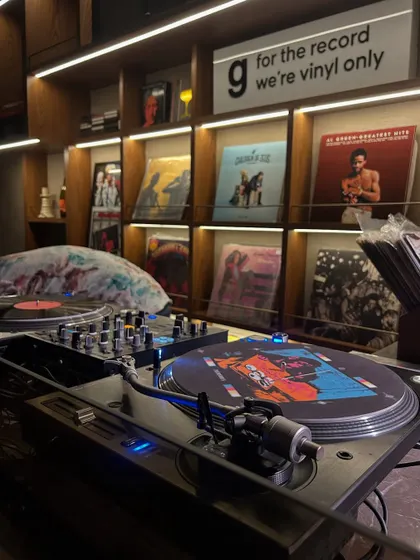 A look at my vinyl-only setup at Capitol Cinema. This is my happy place, surrounded by records and turntables.