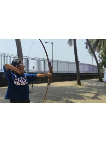 A student practices at our Bandra range, with the sea in the background. It's a beautiful and relaxing place to learn archery.