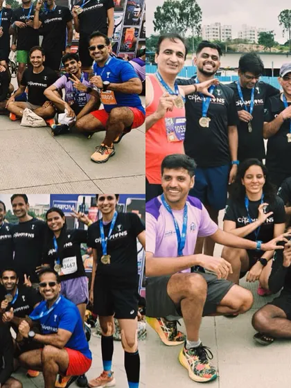 A collection of proud moments from the Bengaluru 10K. Each picture tells a story of dedication, from pre-race focus to post-race smiles.